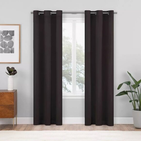 Eclipse Shadow Blackout 2 Grommet Black Window Curtain Panel Set 37" x 63" - Picture 1 of 7